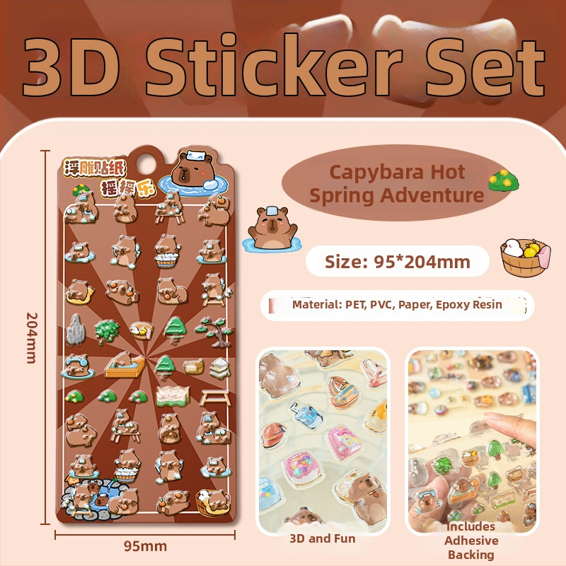 3D-reliefes Capybara telefonmatrica – rajzfilmszerű, kézzel készített; Anyag: papír + öntapadós PVC + epoxigyanta; Súly: 23 g; Márka: Zero Alliance