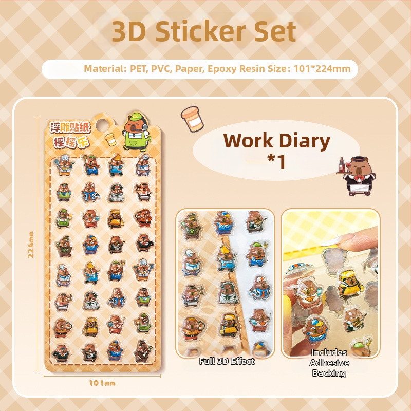 3D-reliefes Capybara telefonmatrica – rajzfilmszerű, kézzel készített; Anyag: papír + öntapadós PVC + epoxigyanta; Súly: 23 g; Márka: Zero Alliance