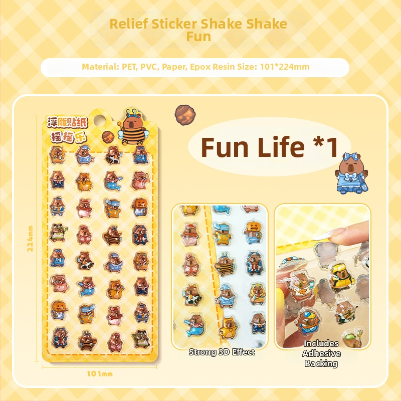 3D-reliefes Capybara telefonmatrica – rajzfilmszerű, kézzel készített; Anyag: papír + öntapadós PVC + epoxigyanta; Súly: 23 g; Márka: Zero Alliance