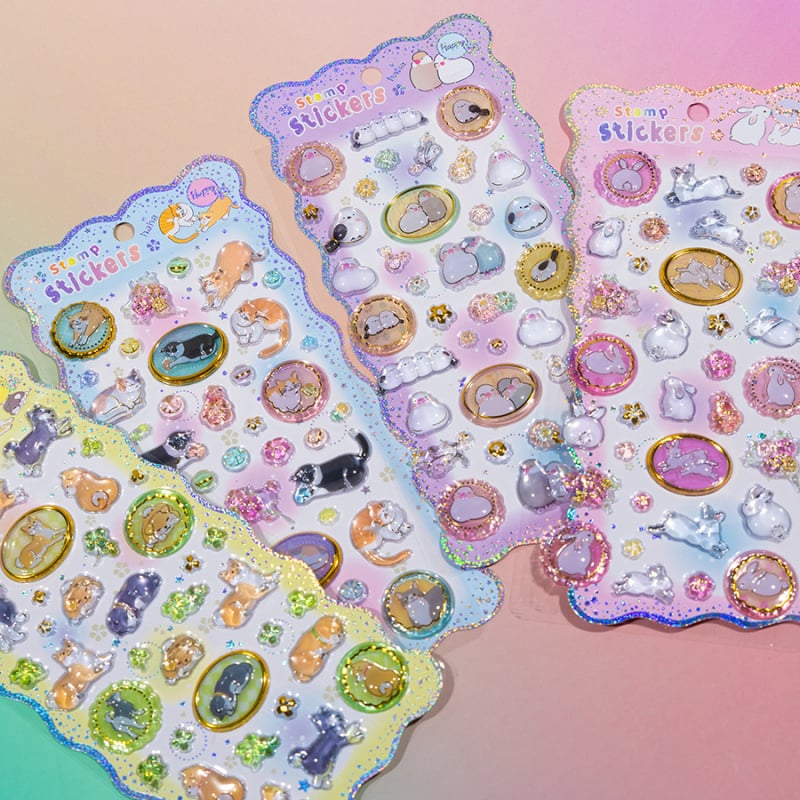 Yangtong 3D reliefes állat matricák – rajzfilmszerű telefon dekoráció, nyomtatott kézművesség