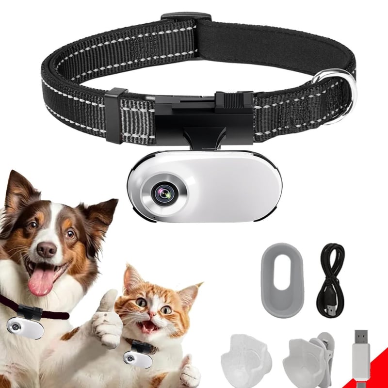 Naminių gyvūnėlių apykaklės kamera - 1080P/720P vaizdo įrašas, CMOS jutiklis, 0,96 colių LCD, MicroSD atmintis, elektroninis vaizdo stabilizavimas