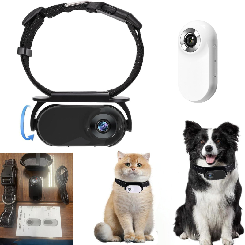 Naminių gyvūnėlių apykaklės kamera - 1080P/720P vaizdo įrašas, CMOS jutiklis, 0,96 colių LCD, MicroSD atmintis, elektroninis vaizdo stabilizavimas