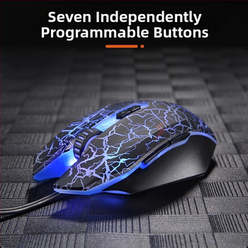 Herná káblová optická myš – 6 úrovní DPI, 4000 DPI, 8 tlačidiel, USB, ergonická