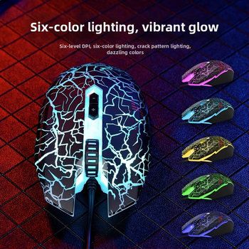 Herná káblová optická myš – 6 úrovní DPI, 4000 DPI, 8 tlačidiel, USB, ergonická