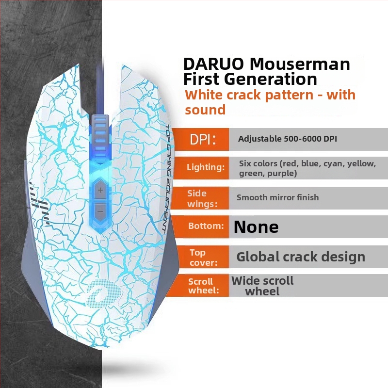 Herná káblová optická myš – 6 úrovní DPI, 4000 DPI, 8 tlačidiel, USB, ergonická