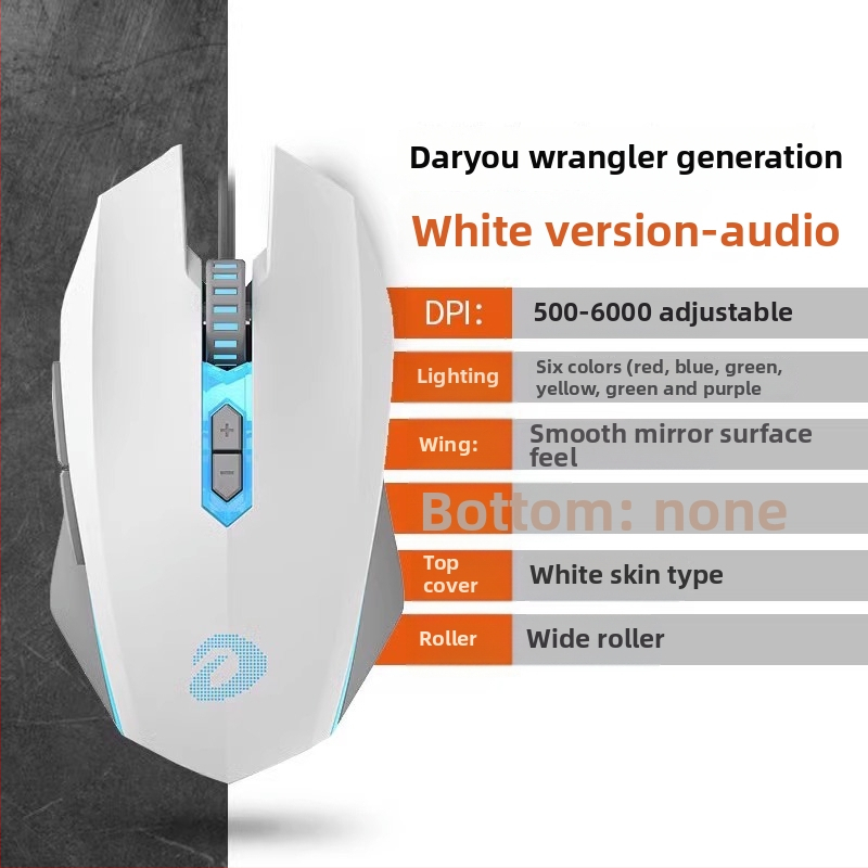 Herná káblová optická myš – 6 úrovní DPI, 4000 DPI, 8 tlačidiel, USB, ergonická