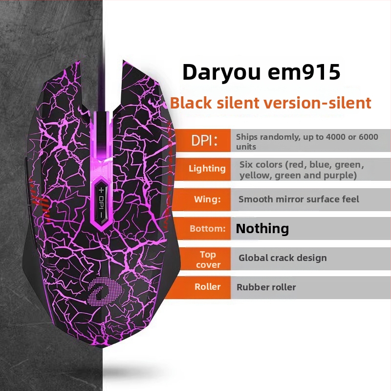 Herná káblová optická myš – 6 úrovní DPI, 4000 DPI, 8 tlačidiel, USB, ergonická