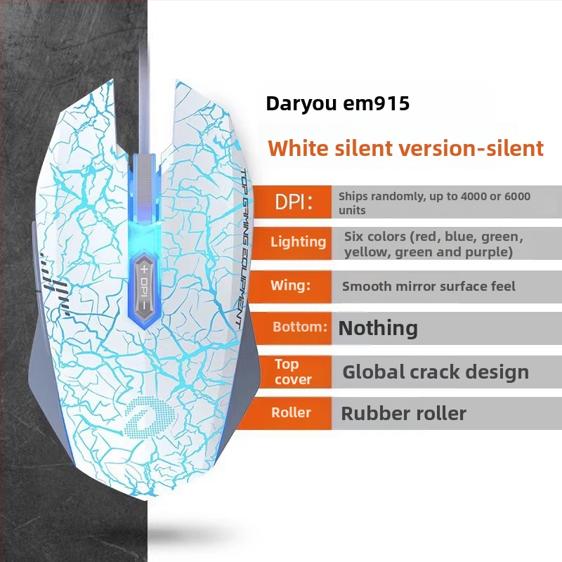 Herná káblová optická myš – 6 úrovní DPI, 4000 DPI, 8 tlačidiel, USB, ergonická