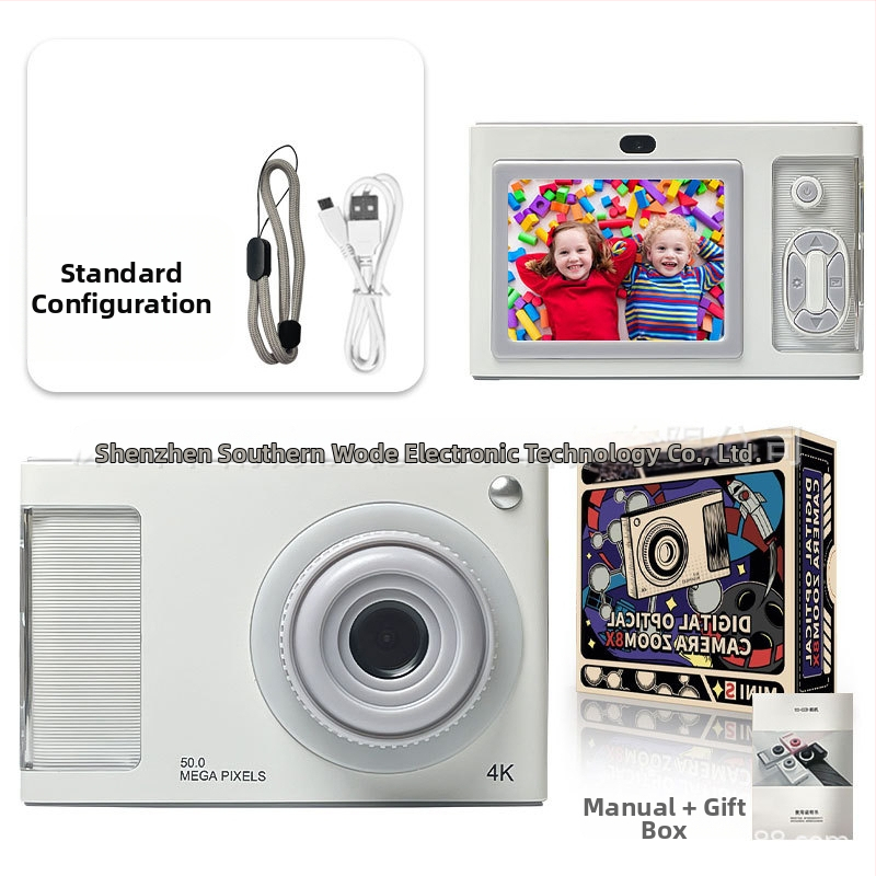 4K vaikų kamera su priekinėmis ir galinėmis dviejų kamerų funkcijomis, 24 MP CMOS jutiklis, 4x optinis priartinimas, 2,4 colių LCD ekranas