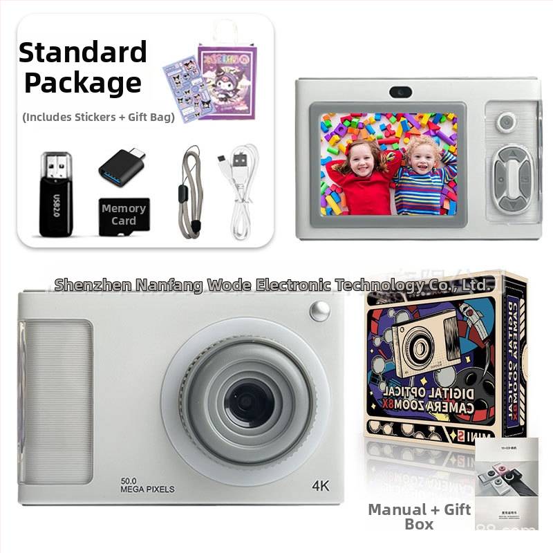 4K vaikų kamera su priekinėmis ir galinėmis dviejų kamerų funkcijomis, 24 MP CMOS jutiklis, 4x optinis priartinimas, 2,4 colių LCD ekranas