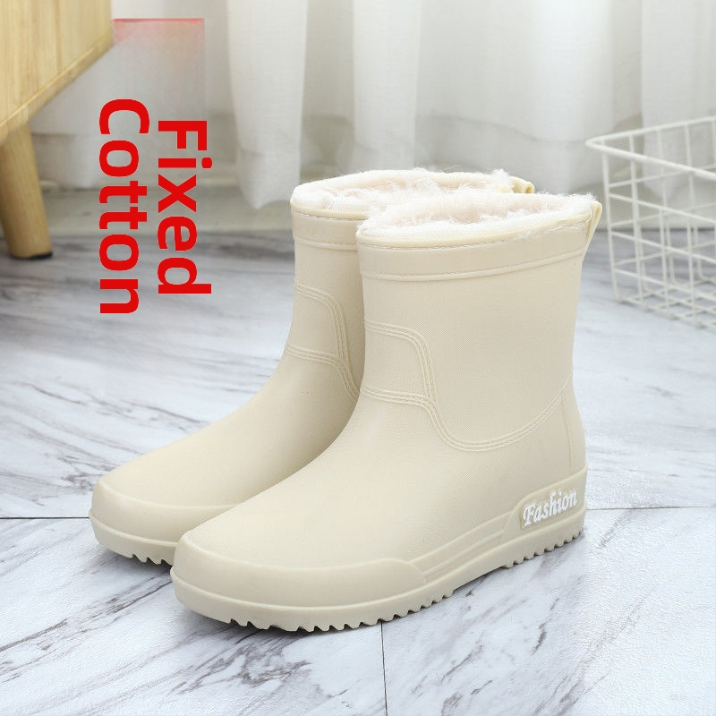 Moteriški lietaus batai, vidutinio ilgio, medvilnės viršus, neslidus padas, flisinė įdaila