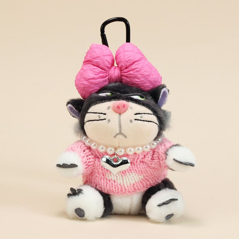 Γατούλα plush για κρεμαστή τσάντα – κοντό βελούδινο ύφασμα, γέμισμα PP βάμβακι, κατάλληλη για ηλικίες 15–35