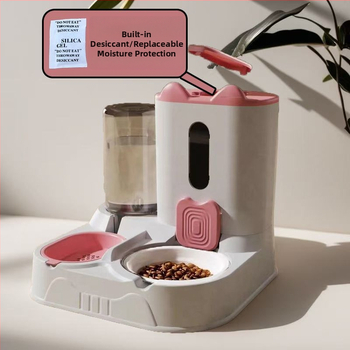 Автоматична хранилка за котки и кучета с интегриран керамичен съд за храна и дозатор за вода