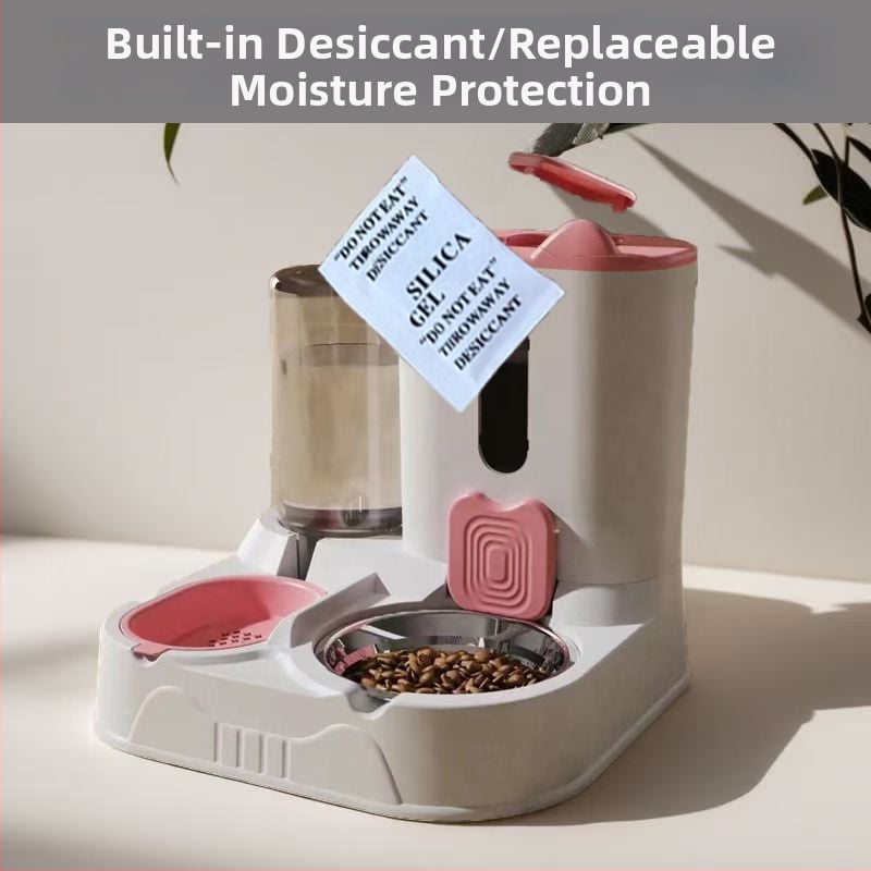 Автоматична хранилка за котки и кучета с интегриран керамичен съд за храна и дозатор за вода