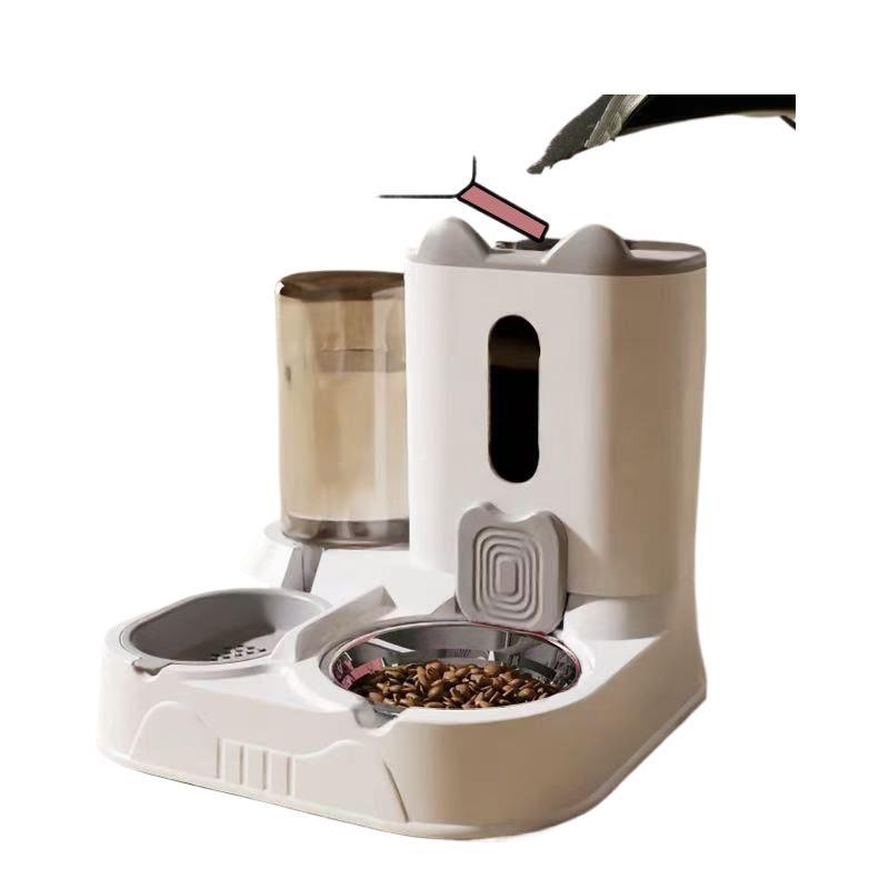 Автоматична хранилка за котки и кучета с интегриран керамичен съд за храна и дозатор за вода