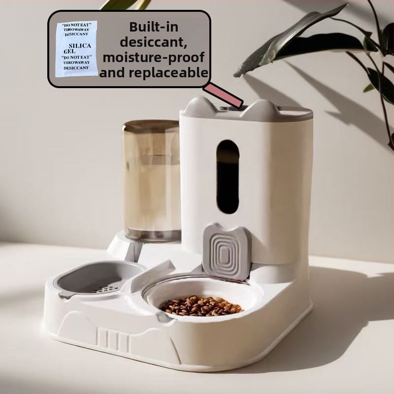 Автоматична хранилка за котки и кучета с интегриран керамичен съд за храна и дозатор за вода