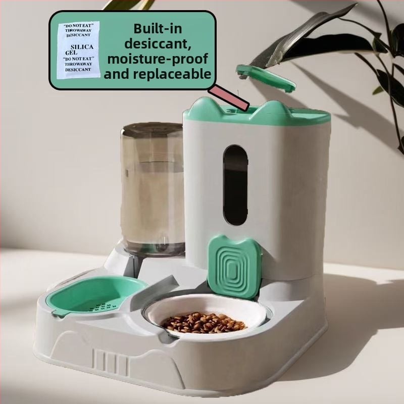 Автоматична хранилка за котки и кучета с интегриран керамичен съд за храна и дозатор за вода