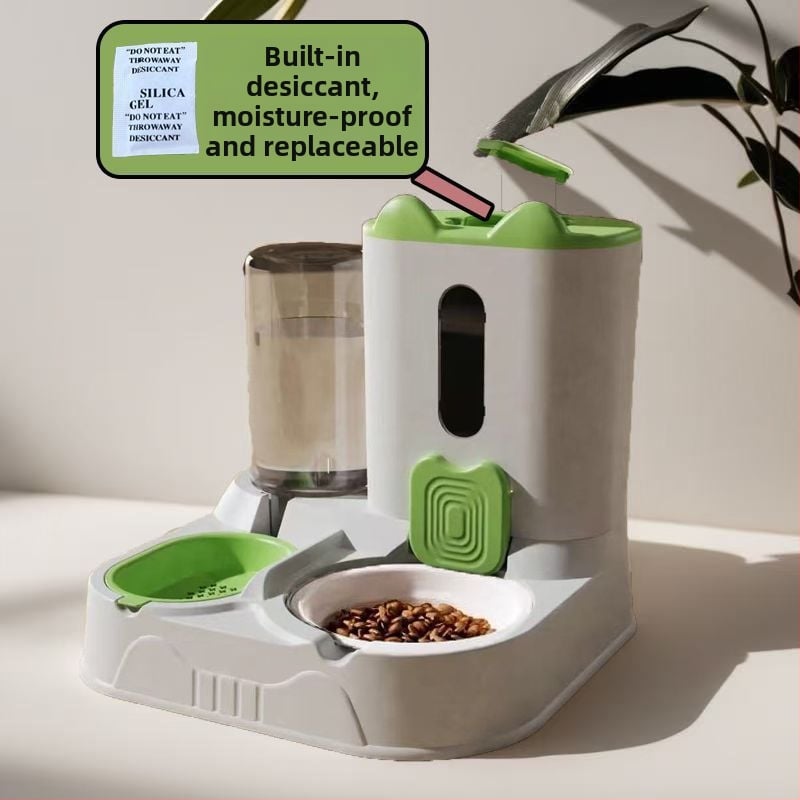 Автоматична хранилка за котки и кучета с интегриран керамичен съд за храна и дозатор за вода