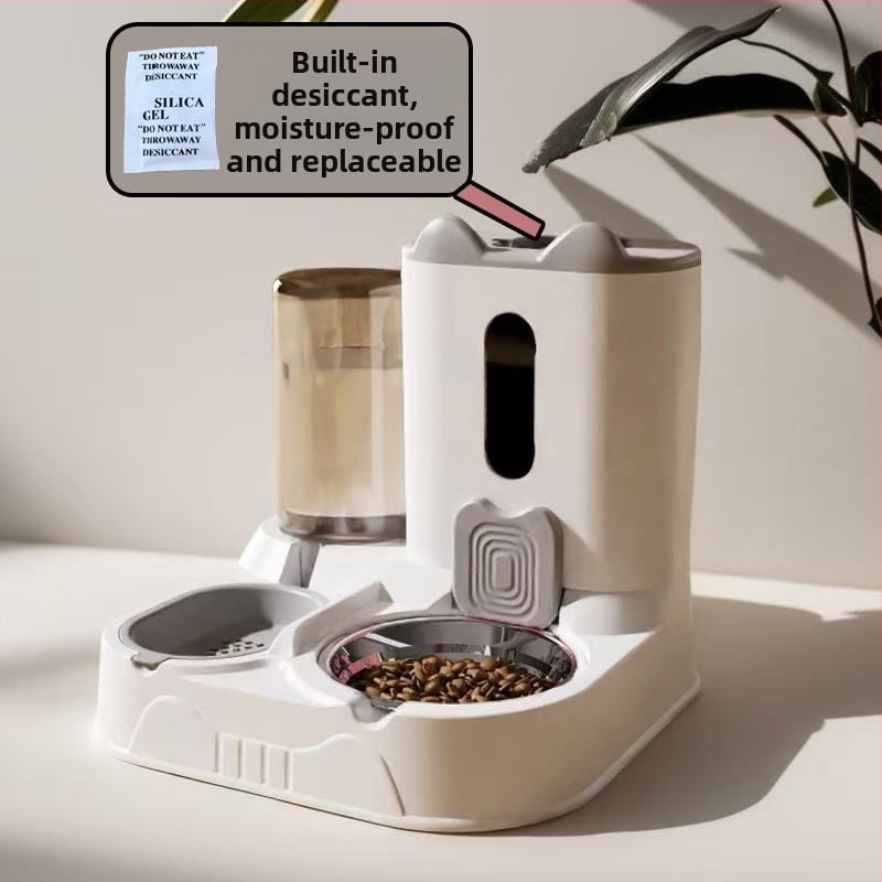 Автоматична хранилка за котки и кучета с интегриран керамичен съд за храна и дозатор за вода