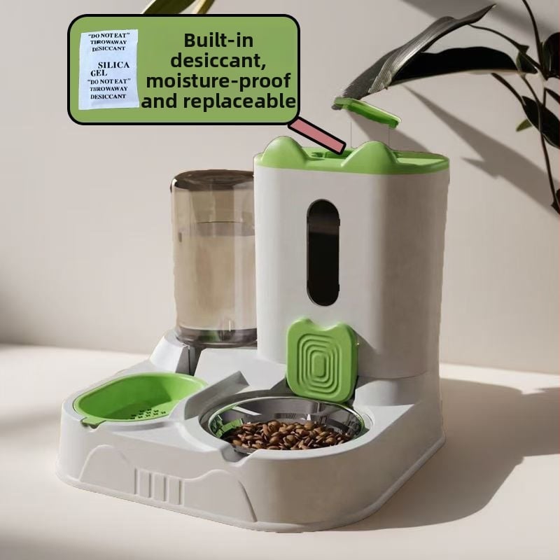 Автоматична хранилка за котки и кучета с интегриран керамичен съд за храна и дозатор за вода