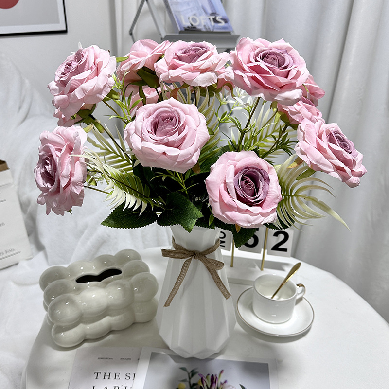 Finch Yiyi Flowers umjetne ruže od svile, 7 glav, dijamantni izgled, aranžman za svadbenu dekoraciju prostora