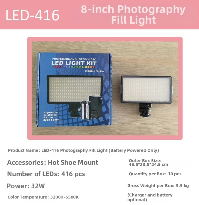 LED416 osvetľovač na fotografiu s tromi teplotami farieb, nastaviteľný 2500-9900K, 10-50W, 220V, pre živé vysielanie, natáčanie a štúdiovú fotografiu
