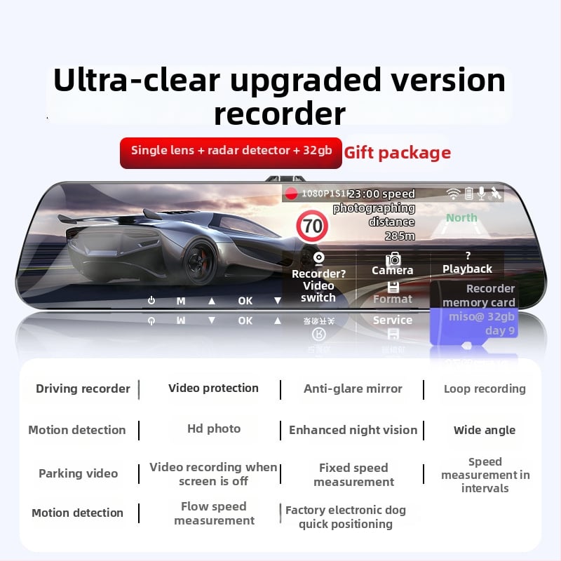 Automobilio vaizdo registratorius su priekyje ir gale kamera, 360° panoraminis vaizdas, F2.0 diafragma, 1080p, 4MP