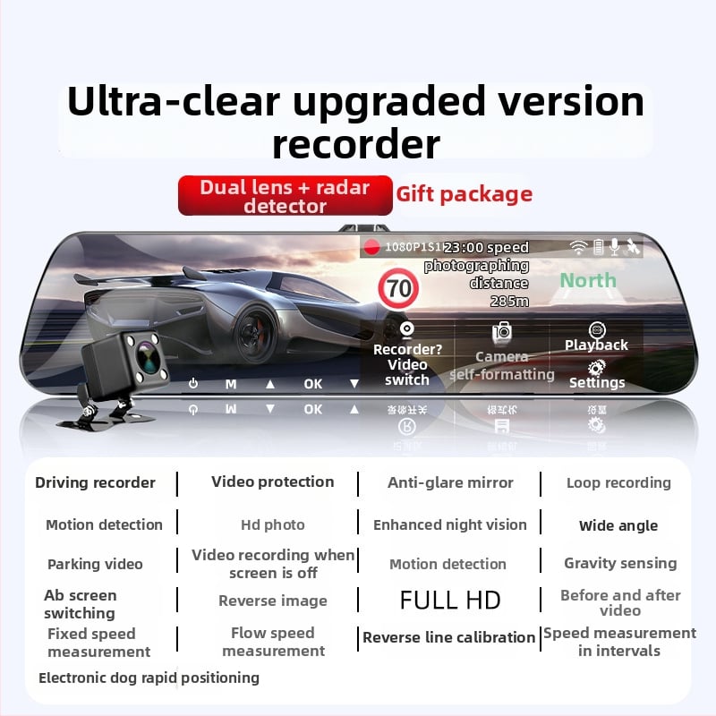 Automobilio vaizdo registratorius su priekyje ir gale kamera, 360° panoraminis vaizdas, F2.0 diafragma, 1080p, 4MP