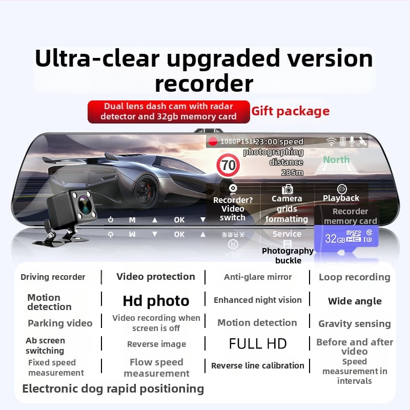 Automobilio vaizdo registratorius su priekyje ir gale kamera, 360° panoraminis vaizdas, F2.0 diafragma, 1080p, 4MP
