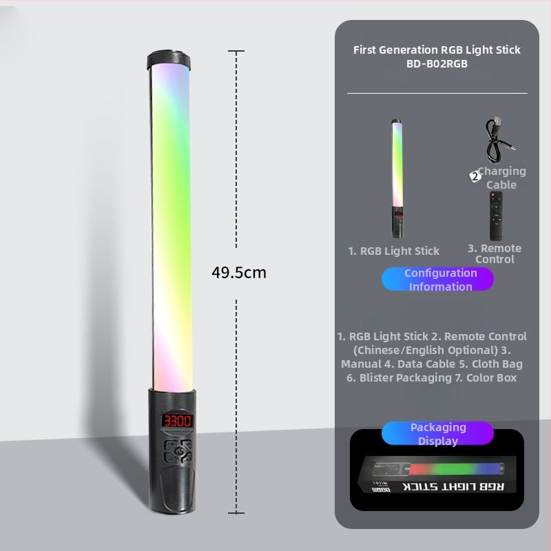 RGB φώτισμα πλήρωσης χειρός με τρίποδο για ζωντανή μετάδοση, 7.5W LED, 3V 2A, ενσωματωμένη μπαταρία