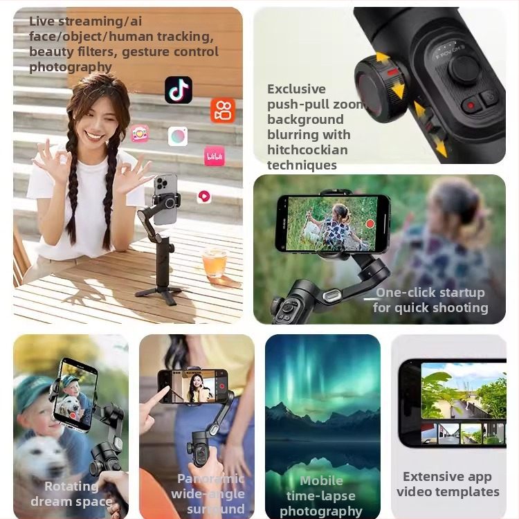 Aochuan XE okostelefon stabilizátor, háromtengelyes kézi stabilizáló, kompatibilis a GoPro MAX-szal, 0,6 kg, függőleges 345°, vízszintes 310°