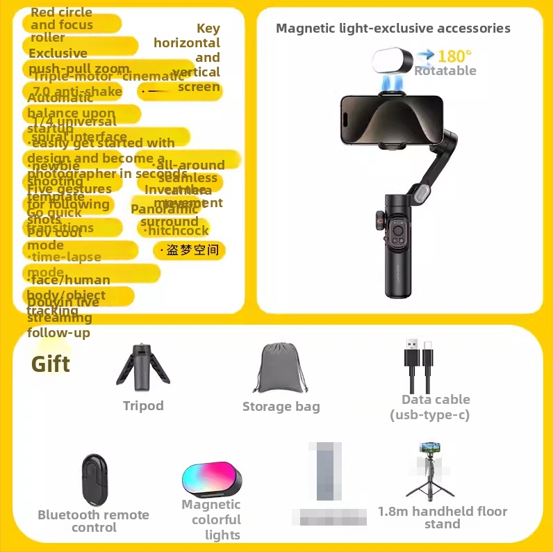 Aochuan XE okostelefon stabilizátor, háromtengelyes kézi stabilizáló, kompatibilis a GoPro MAX-szal, 0,6 kg, függőleges 345°, vízszintes 310°