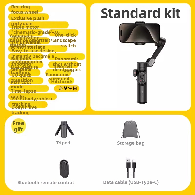 Aochuan XE okostelefon stabilizátor, háromtengelyes kézi stabilizáló, kompatibilis a GoPro MAX-szal, 0,6 kg, függőleges 345°, vízszintes 310°