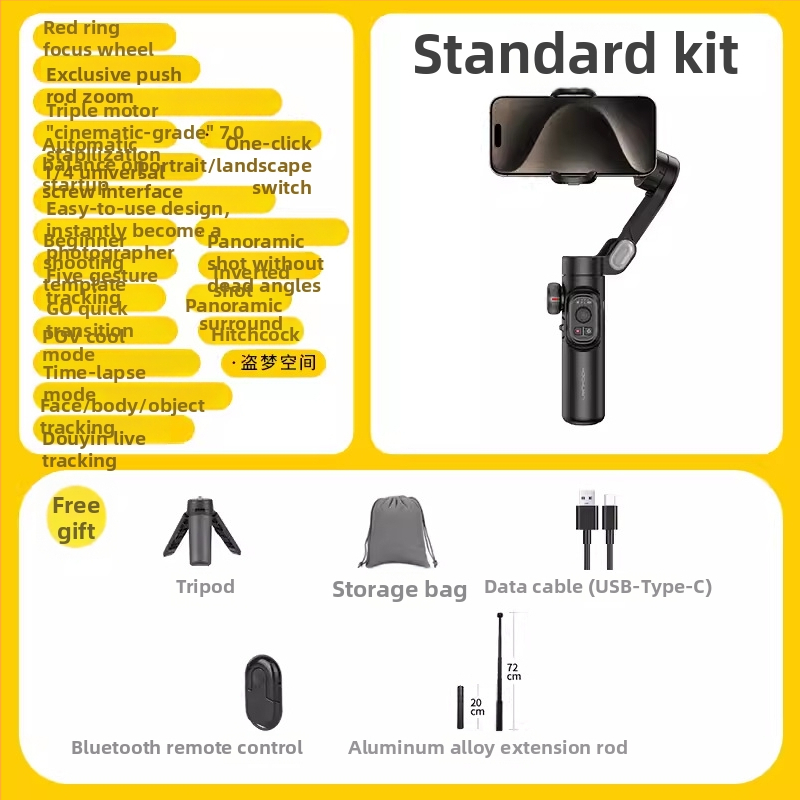 Aochuan XE okostelefon stabilizátor, háromtengelyes kézi stabilizáló, kompatibilis a GoPro MAX-szal, 0,6 kg, függőleges 345°, vízszintes 310°