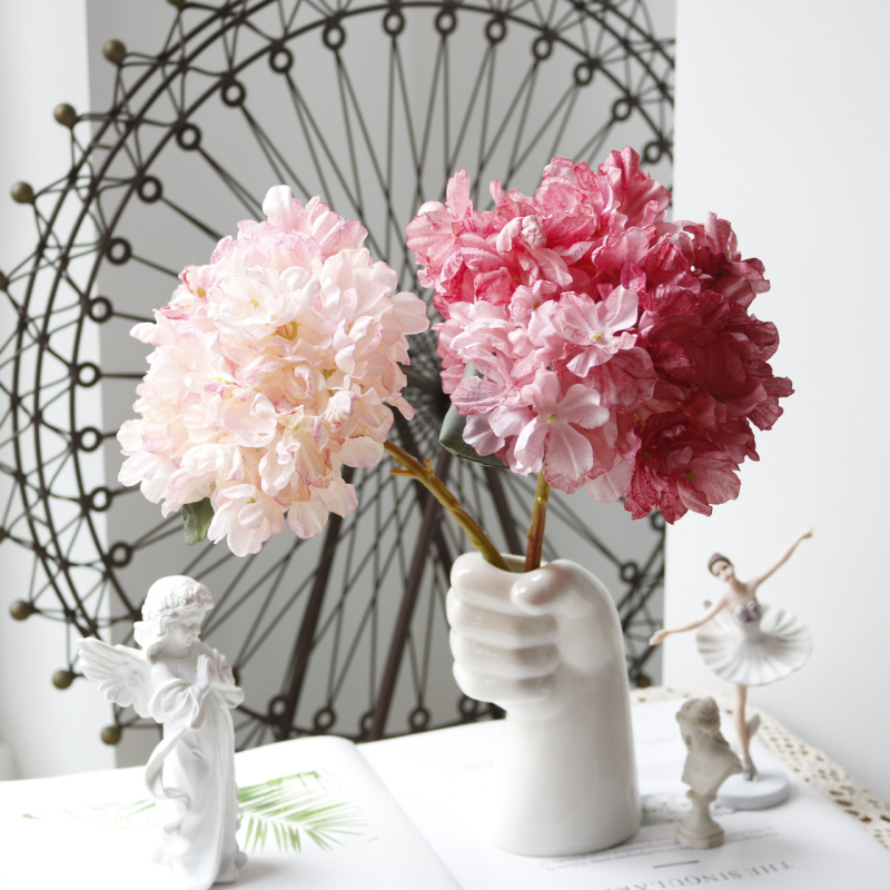 Donglingfang Floare de hortensie din mătase – Pictată, Stilizată și Reliefată, pentru nuntă, ședințe foto și decor de casă