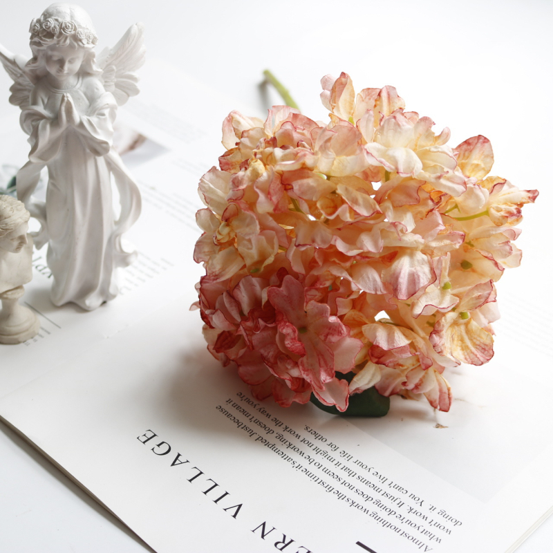 Donglingfang Floare de hortensie din mătase – Pictată, Stilizată și Reliefată, pentru nuntă, ședințe foto și decor de casă
