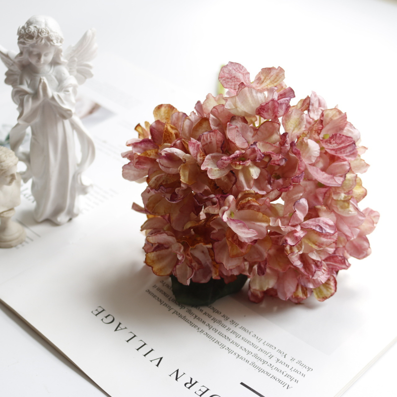 Donglingfang Floare de hortensie din mătase – Pictată, Stilizată și Reliefată, pentru nuntă, ședințe foto și decor de casă