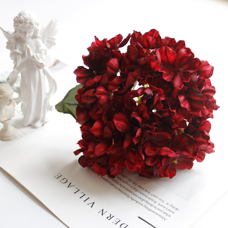 Donglingfang Floare de hortensie din mătase – Pictată, Stilizată și Reliefată, pentru nuntă, ședințe foto și decor de casă