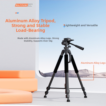 Grindinis stovintis tripodas mobiliam telefonui ir kamerai iš aliuminio lydinio, 3 dalių kojos, 3D gimbal PTZ, greita atleidimo plokštelė, apkrova 2-5 kg