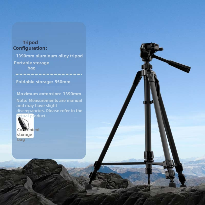 Grindinis stovintis tripodas mobiliam telefonui ir kamerai iš aliuminio lydinio, 3 dalių kojos, 3D gimbal PTZ, greita atleidimo plokštelė, apkrova 2-5 kg