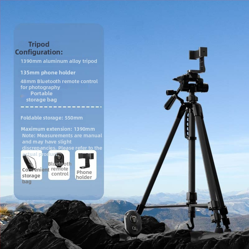 Grindinis stovintis tripodas mobiliam telefonui ir kamerai iš aliuminio lydinio, 3 dalių kojos, 3D gimbal PTZ, greita atleidimo plokštelė, apkrova 2-5 kg