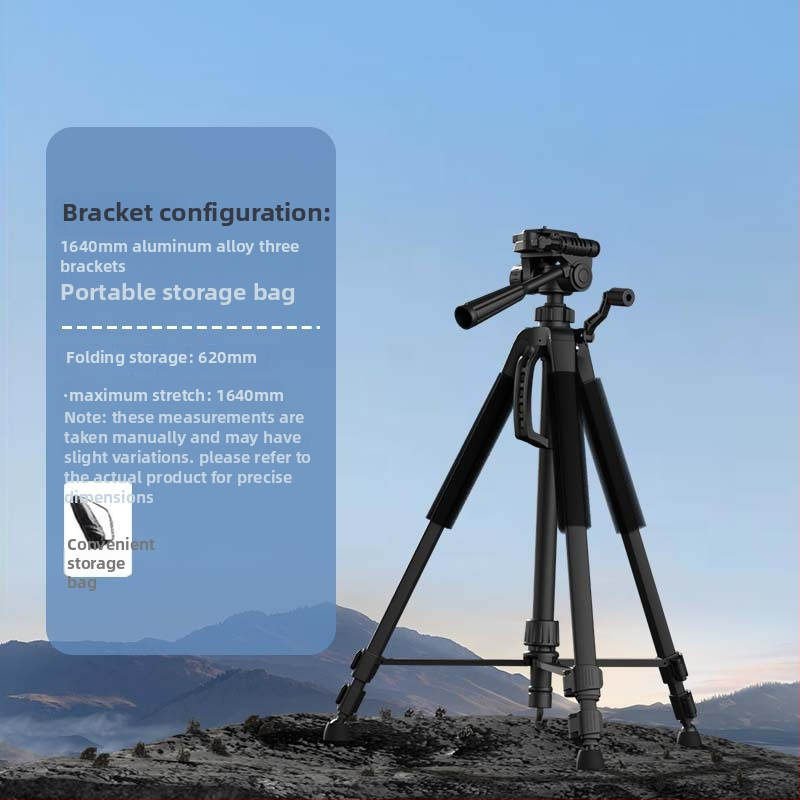 Grindinis stovintis tripodas mobiliam telefonui ir kamerai iš aliuminio lydinio, 3 dalių kojos, 3D gimbal PTZ, greita atleidimo plokštelė, apkrova 2-5 kg