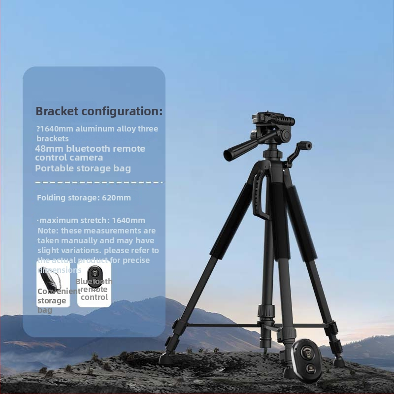 Grindinis stovintis tripodas mobiliam telefonui ir kamerai iš aliuminio lydinio, 3 dalių kojos, 3D gimbal PTZ, greita atleidimo plokštelė, apkrova 2-5 kg