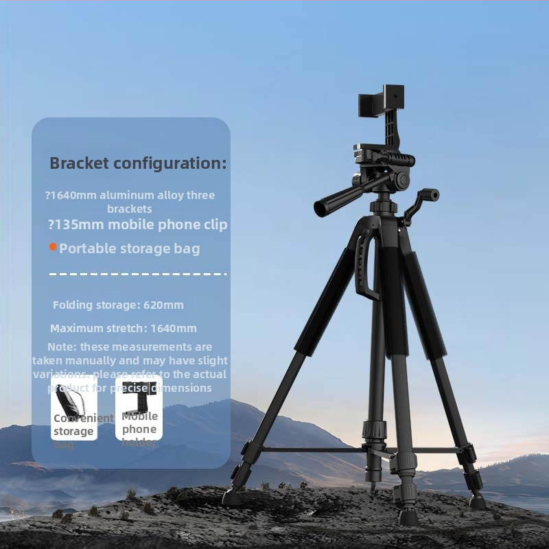 Grindinis stovintis tripodas mobiliam telefonui ir kamerai iš aliuminio lydinio, 3 dalių kojos, 3D gimbal PTZ, greita atleidimo plokštelė, apkrova 2-5 kg