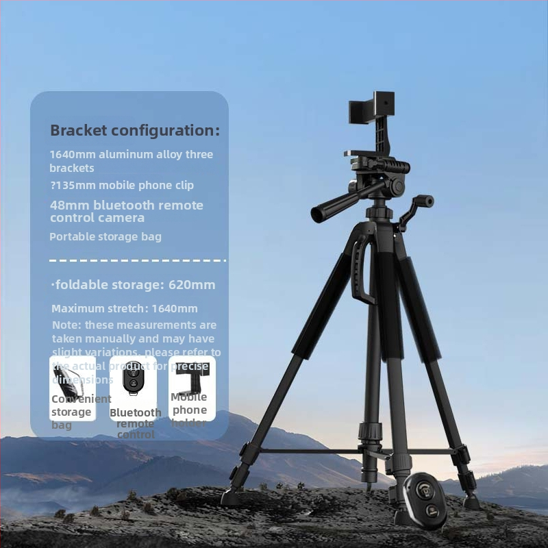 Grindinis stovintis tripodas mobiliam telefonui ir kamerai iš aliuminio lydinio, 3 dalių kojos, 3D gimbal PTZ, greita atleidimo plokštelė, apkrova 2-5 kg
