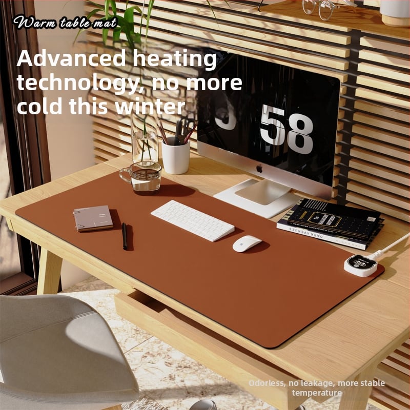 Nagyméretű íróasztali fűtőpad PU borítással, 220V bemenet, 220W teljesítmény, fűtés alumíniumlemezen, intelligens hőmérséklet-szabályozás (többszintű), túlmelegedés és rövidzárlat védelem