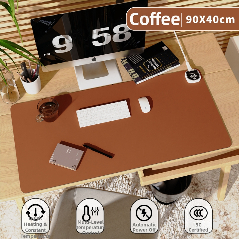 Nagyméretű íróasztali fűtőpad PU borítással, 220V bemenet, 220W teljesítmény, fűtés alumíniumlemezen, intelligens hőmérséklet-szabályozás (többszintű), túlmelegedés és rövidzárlat védelem