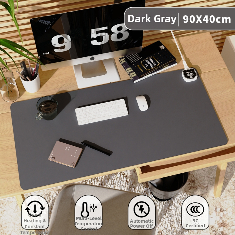Nagyméretű íróasztali fűtőpad PU borítással, 220V bemenet, 220W teljesítmény, fűtés alumíniumlemezen, intelligens hőmérséklet-szabályozás (többszintű), túlmelegedés és rövidzárlat védelem