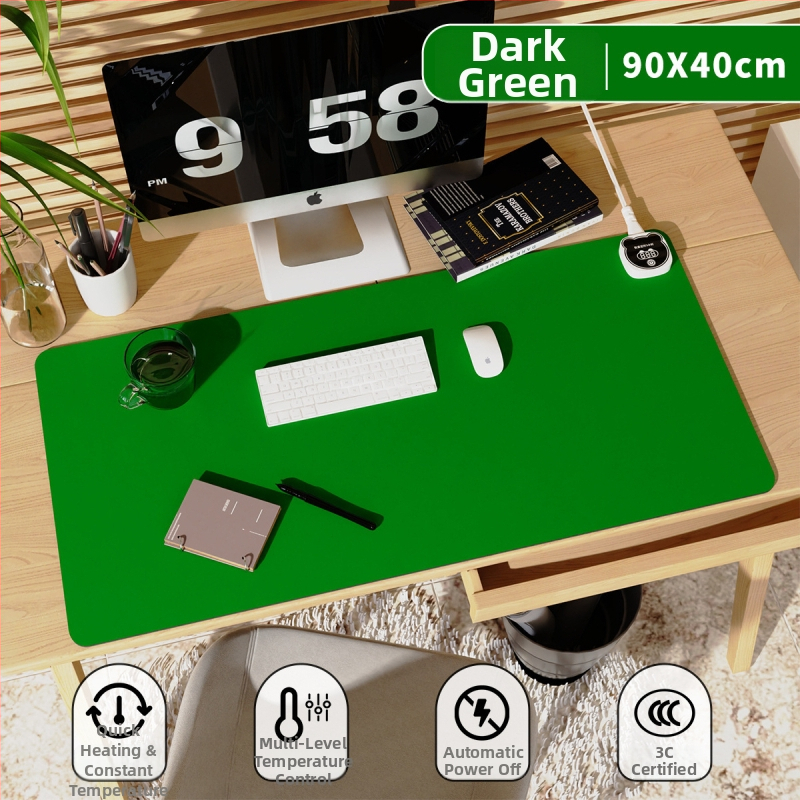 Nagyméretű íróasztali fűtőpad PU borítással, 220V bemenet, 220W teljesítmény, fűtés alumíniumlemezen, intelligens hőmérséklet-szabályozás (többszintű), túlmelegedés és rövidzárlat védelem