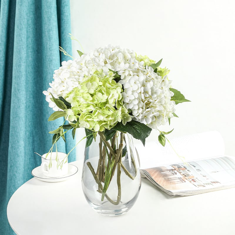 Hortenzia selyemvirág-kompozíció injekciós formázással, esküvőkre, szabadtérre, rekvizíció fotózáshoz és otthoni dekorációhoz